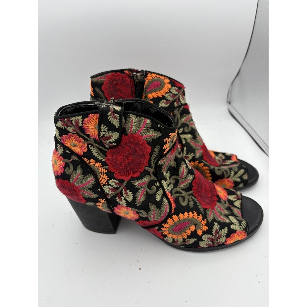 Crown Vintage Boots Womens Size 9.5 Black Embroidered Peep Toe Ankle Booties - Picture 2 of 7